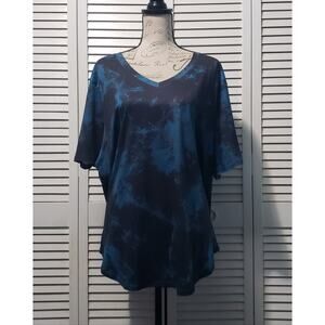 Dolnine Plus Size Top Women's 3XL Blue Black Tie Dye V-Neck Short Sleeve T-Shirt